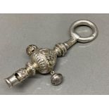 Silver baby rattle and whistle 2 bells present and 2 missing Hilliard and Thompson Birmingham 1900