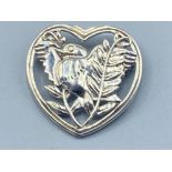 Silver Georg Jensen style heart shaped brooch - 9.1g