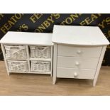 Modern white 3 drawer bedside chest & 4 drawer chest