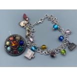 Silver charm bracelet & vintage costume Scottish brooch