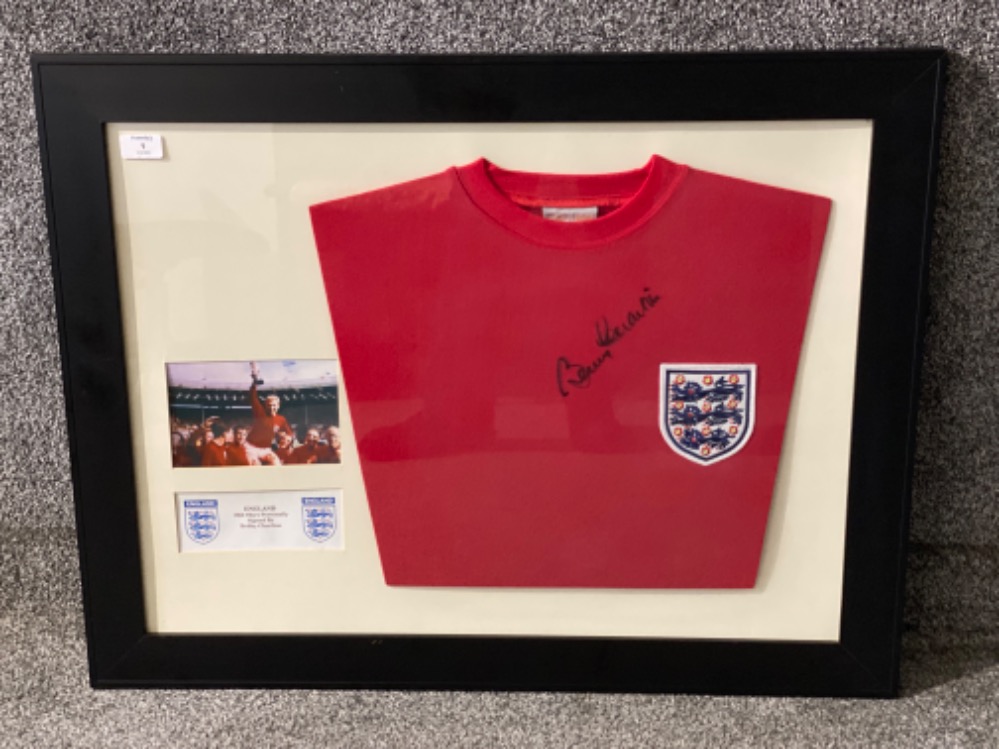 Football - England World Cup 1966 shirt signed by Bobby Charlton, 81x64cm framed