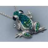 A silver and CZ frog pendant necklace (with Ruby eyes) 8.9g gross