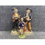 Pair of Capodimonte figures together with a Staffordshire style Shakespeare figure