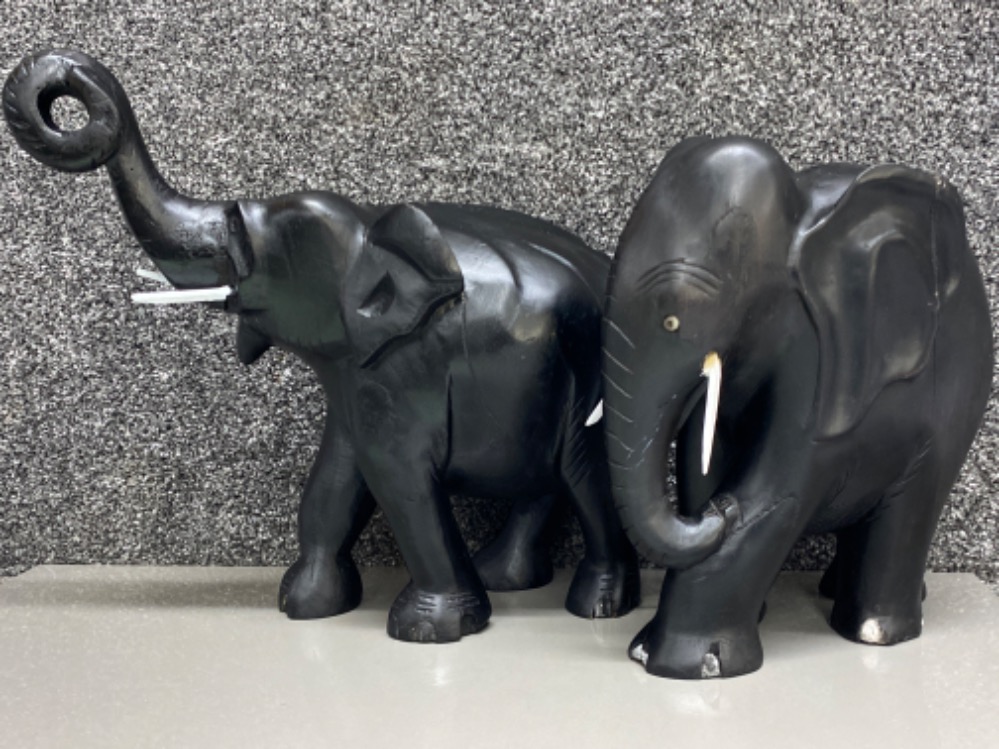 2x large wooden elephant ornaments