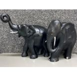 2x large wooden elephant ornaments