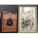 Framed french jet bag together with oriental framed silk