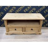Pine entertainment unit fitted with 2 drawers, 108x44cm