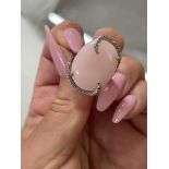 Silver and rose gold plated ring set with rose quartz and 2 diamonds, 7.15g size N1/2