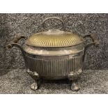Large antique silver plated twin handled lidded pot