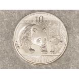 2011 China Panda 10 Yuan solid .999 silver 1oz coin, in protective display capsule
