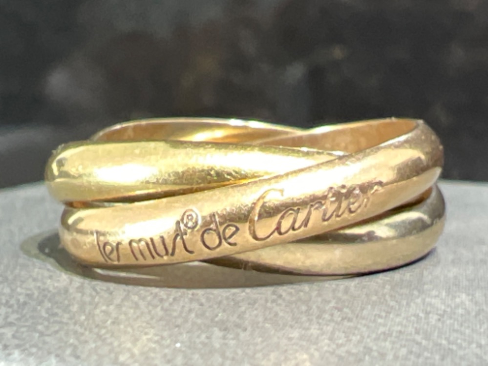 Cartier 18ct gold 3 band (Paloma) ring. Size P1/2