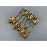 Set of six antique silver gilt French Rococo fruit spoons circa 1838, 99g in good condition