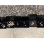 Total of 6 boxed costume jewellery pendant necklaces - white metal & some marked 925