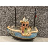 Studio pottery trawler/fishing boat with seagull on top impressed seal but unable to read, Length