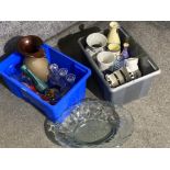 2 boxes of miscellaneous ceramic & glass items including crystal decanter, large bowl etc