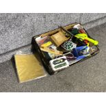 Box of various tool including stanly knives, hedge trimmer