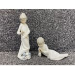 2x Nao by Lladro figures, includes girl with dog plus 1 other