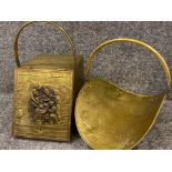 Vintage brass coal bucket & brass log basket