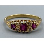 Vintage 18ct gold Ruby & diamond ring, size Q1/2, 2.8g gross