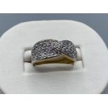 9ct pave set white stone thick band ring, size N 4.7g