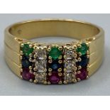 18ct gold Diamond, Emerald, Ruby & sapphire ring