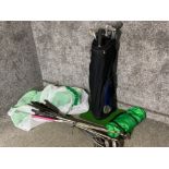 Large quantity of miscellaneous golf clubs (different makers) also includes Ryder golf bag &