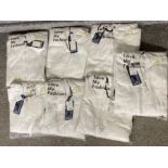 Total of 7 Brand New L.M.F unisex onesies, all white includes sizes small, 3x large, extra large &