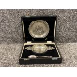 Boxed Pewter Quaich, underplate and spoon