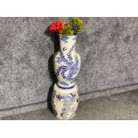 Oriental blue & white (Chinese foo dragon) ceramic barrel base & large flower vase