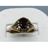 9ct gold gypsy set garnet ring size T, 3.0g