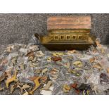 Late 19th century flat bottom toy Noah’s Ark with 56 pairs of carved wooden animals (some with