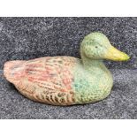 Large hand painted sculpture of a mallard duck, length 40cm x Height 22cm