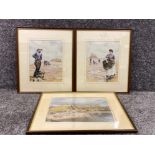 Walter Holmes signed print of Tynemouth and pair of signed Ltd edition prints male and female Holy
