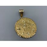 14ct gold brand new ex-display large Mayan/Aztec sundial pendant 7.8g