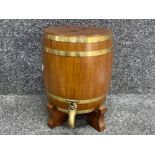 Vintage table top wooden & brass lined barrel with fully working tap, on stand, height 31cm