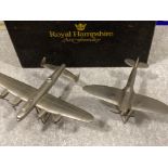 Royal Hampshire Art Foundry pair of pewter model aircraft, includes Spitfire & Lancaster Bomber,