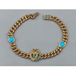 Antique 18ct gold interlocking heart bracelet set with pearls & turquoise, 13.4g gross