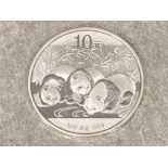 2013 China Panda 10 Yuan solid .999 silver 1oz coin, in protective display capsule