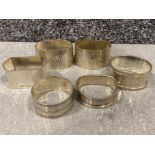 4x hallmarked silver napkin rings includes London 1978, Chester 1926 & 2x Birmingham 1955, also