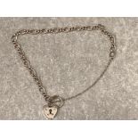 A silver bracelet with heart shaped padlock clasp 6.6g