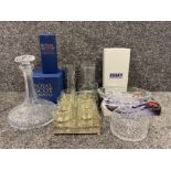 4 glass items which include coffee cups, ships decanter, Royal Scot Crystal