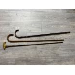 2 silver rimmed and tipped walking canes also with a horn handle gold plated rimmed cane