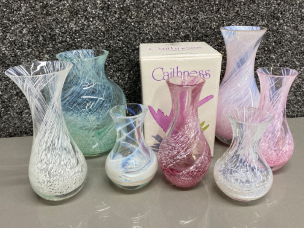Total of 7x Caithness glass vases (including 1 with original box) multiple colours & designs