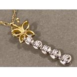 9ct gold diamond set caterpillar pendant & 9ct gold chain, 1.5G gross