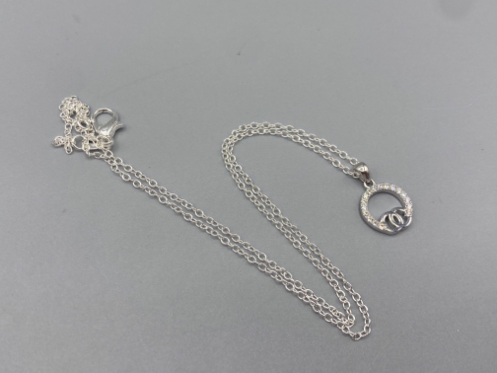 A silver and cz designer style pendant necklace 2.7g length 45cm
