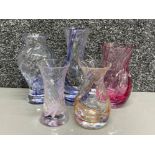 Total of 5 vintage coloured glass Caithness vases