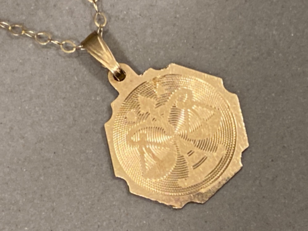 9ct yellow gold round pendant Egyptian scales “weight of heart against feather of Maat” goddess of