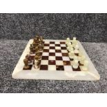 Marble and onyx chess set incomplete 2 pieces missing