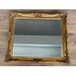 Gilt framed hanging bevelled glass mirror - 73x63cm