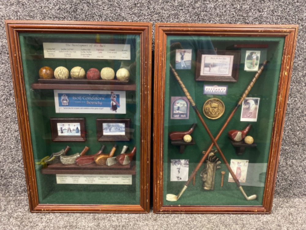 Pair of vintage golf themed dioramas (shadow boxes) 52x35 each